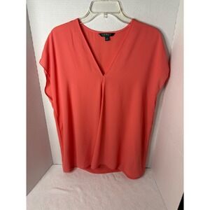 Lauren Ralph Lauren Coral V Neck Cap Sleeve Draped Tunic Top Women's L